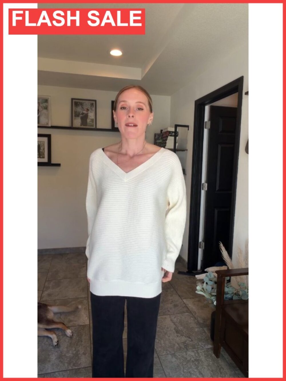 Off Shoulder Oversized Sweater Batwing Sleeve V-Neck Pullover - Picture 4 of 6